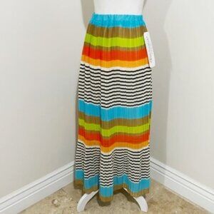 Zashi Patchington Maxi Skirt Colorful Striped Pleated Accordion Size M NWT